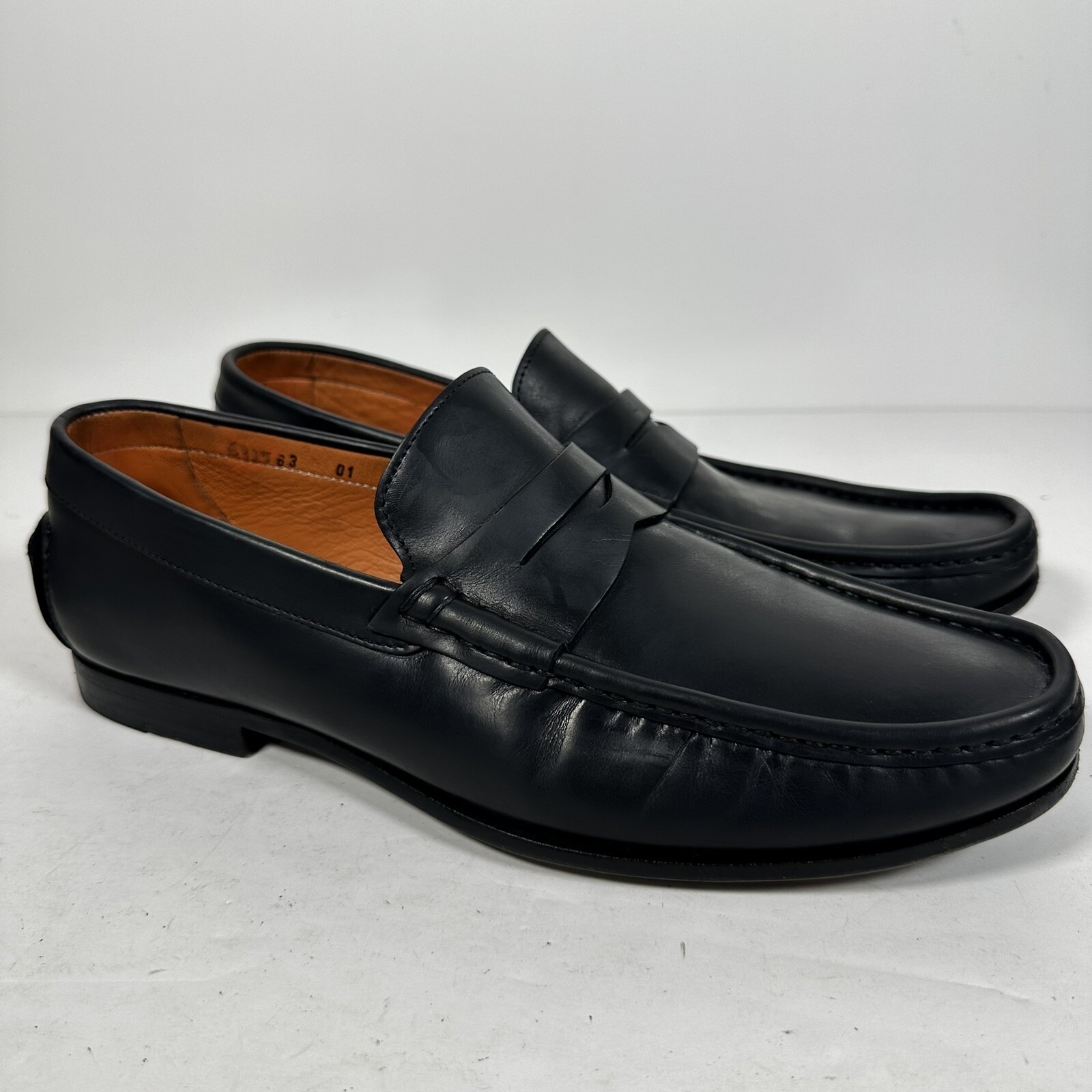 Santoni Fergus Black Penny Loafer Men's Shoes Size 10 D Made In Italy Fast Ship